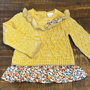 Little Lass Yellow Knit Sweater with Floral Ruffle